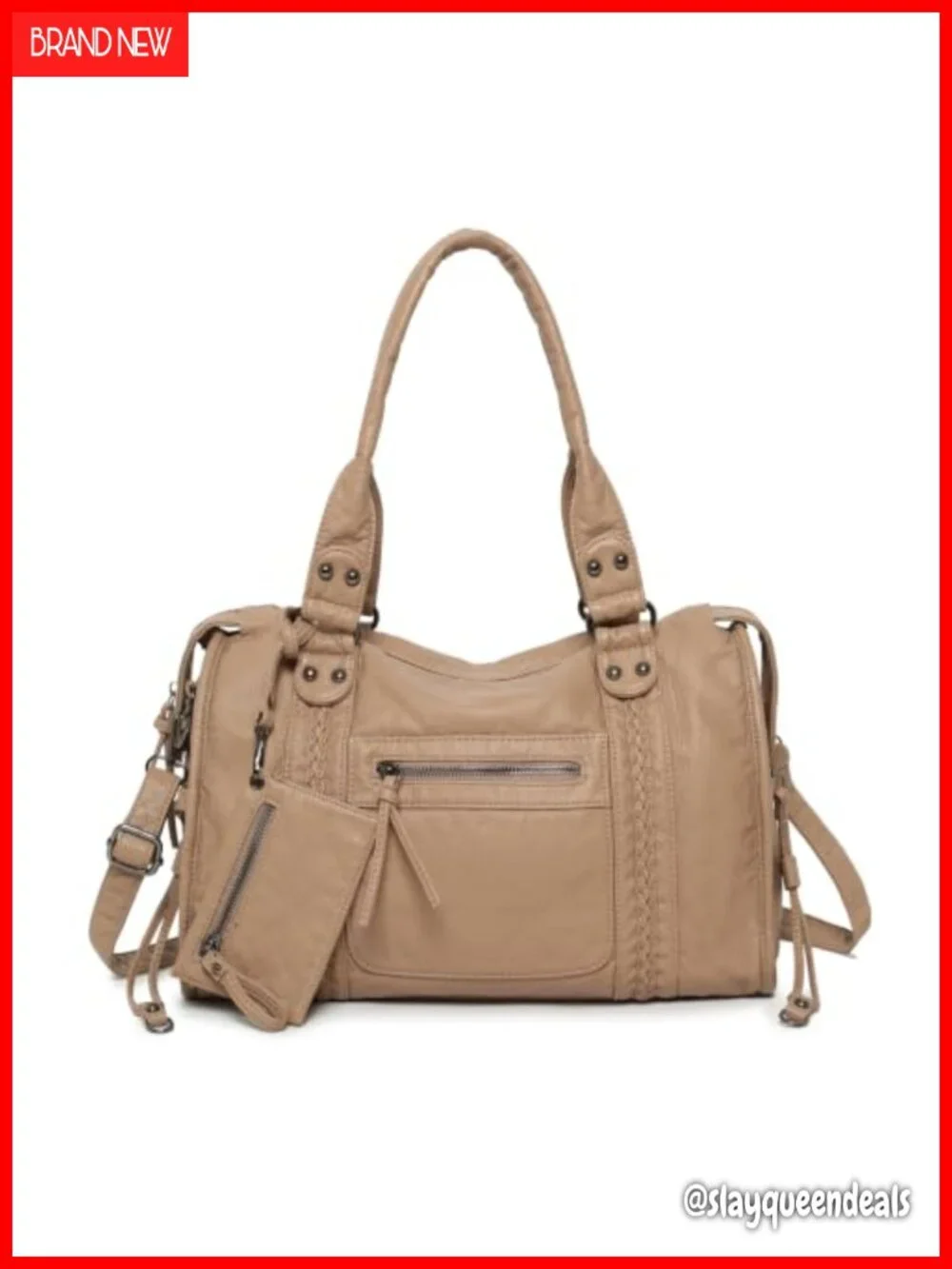 Vegan Leather Hobo Shoulder Bag Tote, Distressed Y2K, Fits 14